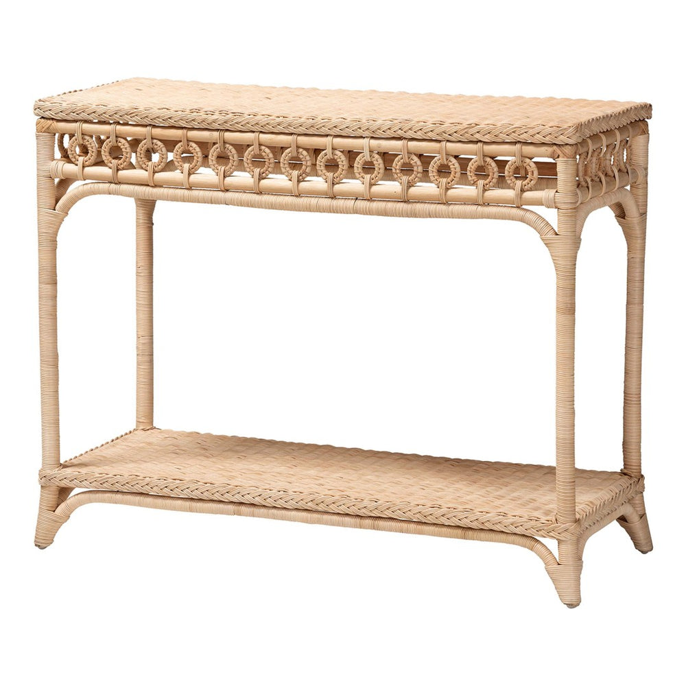 Baxton Studio bali Oxford Braided Natural Rattan Console Table – Chic Coastal Boho Entryway Accent with Open Shelf WS120-Natural-Rattan-Console Table