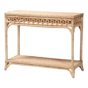 Baxton Studio bali Oxford Braided Natural Rattan Console Table – Chic Coastal Boho Entryway Accent with Open Shelf WS120-Natural-Rattan-Console Table