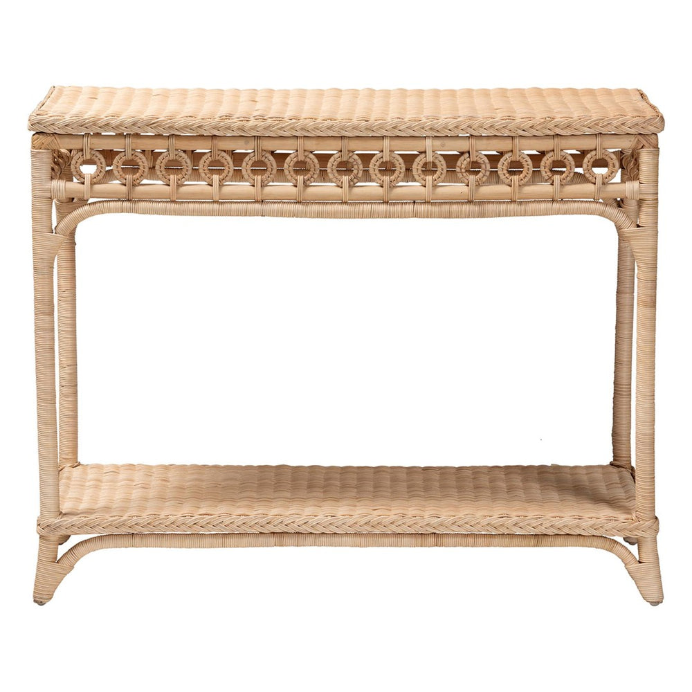 Baxton Studio bali Oxford Braided Natural Rattan Console Table – Chic Coastal Boho Entryway Accent with Open Shelf WS120-Natural-Rattan-Console Table