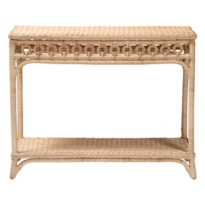 Baxton Studio bali Oxford Braided Natural Rattan Console Table – Chic Coastal Boho Entryway Accent with Open Shelf WS120-Natural-Rattan-Console Table