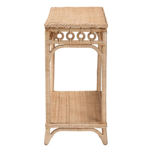 Baxton Studio bali Oxford Braided Natural Rattan Console Table – Chic Coastal Boho Entryway Accent with Open Shelf WS120-Natural-Rattan-Console Table
