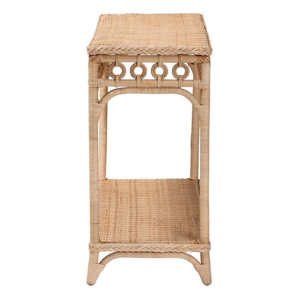 Baxton Studio bali Oxford Braided Natural Rattan Console Table – Chic Coastal Boho Entryway Accent with Open Shelf WS120-Natural-Rattan-Console Table