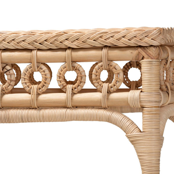 Baxton Studio bali Oxford Braided Natural Rattan Console Table – Chic Coastal Boho Entryway Accent with Open Shelf WS120-Natural-Rattan-Console Table
