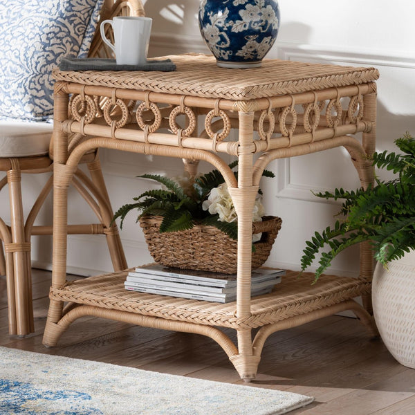 Baxton Studio bali Oxford Braided Rattan End Table – Handcrafted Coastal Accent Table with Open Shelf & Unique Design WS119-Natural-Rattan-ET