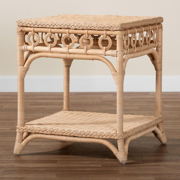 Baxton Studio bali Oxford Braided Rattan End Table – Handcrafted Coastal Accent Table with Open Shelf & Unique Design WS119-Natural-Rattan-ET