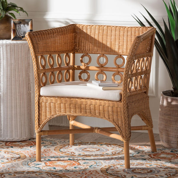Baxton Studio bali Oxford Bohemian Light Honey Rattan Arm Chair – Handcrafted Comfort for Chic Living Spaces Oxford-Light Honey Rattan-CC