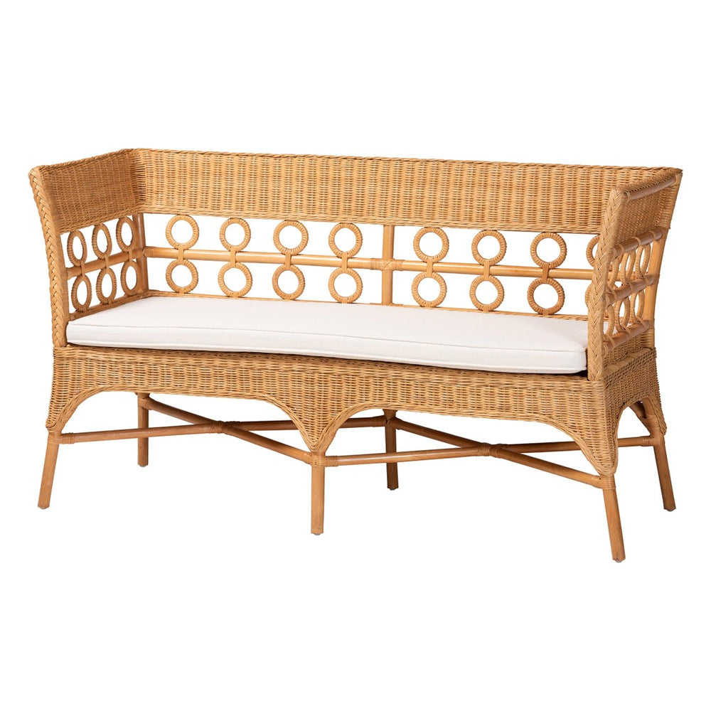 Baxton Studio bali Bali Oxford Bohemian Rattan Dining Bench with Armrests – Handcrafted Comfort & Unique Style! Oxford-Light Honey Rattan-Arm-Bench