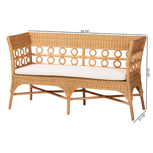 Baxton Studio bali Bali Oxford Bohemian Rattan Dining Bench with Armrests – Handcrafted Comfort & Unique Style! Oxford-Light Honey Rattan-Arm-Bench