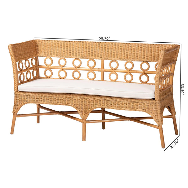 Baxton Studio bali Bali Oxford Bohemian Rattan Dining Bench with Armrests – Handcrafted Comfort & Unique Style! Oxford-Light Honey Rattan-Arm-Bench