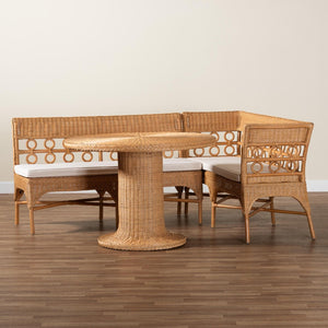 Baxton Studio bali Bali Monica Bohemian 3-Piece Rattan Dining Nook Set – Handcrafted Sunlit Elegance for Cozy Meals Monica-3PC Dining Nook Set