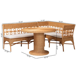 Baxton Studio bali Bali Monica Bohemian 3-Piece Rattan Dining Nook Set – Handcrafted Sunlit Elegance for Cozy Meals Monica-3PC Dining Nook Set