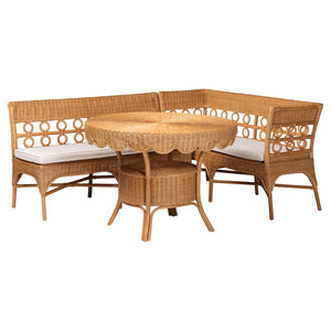 Baxton Studio bali Matilde Bohemian 3-Piece Dining Nook Set - Handcrafted Light Honey Rattan with Unique Design Matilde-3PC Dining Nook Set