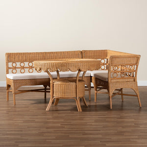 Baxton Studio bali Matilde Bohemian 3-Piece Dining Nook Set - Handcrafted Light Honey Rattan with Unique Design Matilde-3PC Dining Nook Set