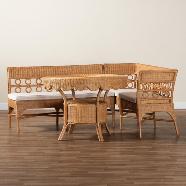 Baxton Studio bali Matilde Bohemian 3-Piece Dining Nook Set - Handcrafted Light Honey Rattan with Unique Design Matilde-3PC Dining Nook Set