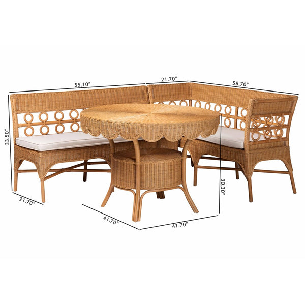 Baxton Studio bali Matilde Bohemian 3-Piece Dining Nook Set - Handcrafted Light Honey Rattan with Unique Design Matilde-3PC Dining Nook Set