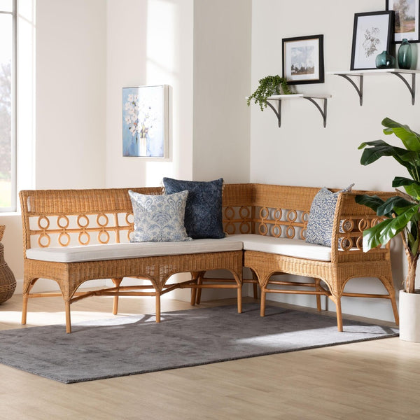 Baxton Studio bali Oxford Bohemian Light Honey Rattan Dining Nook Bench Set – Handcrafted Comfort & Style! Oxford-Light Honey Rattan-2PC Bench Set