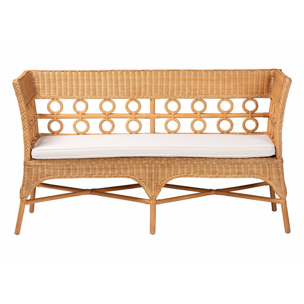 Baxton Studio bali Bali Oxford Bohemian Rattan Dining Bench with Armrests – Handcrafted Comfort & Unique Style! Oxford-Light Honey Rattan-Arm-Bench