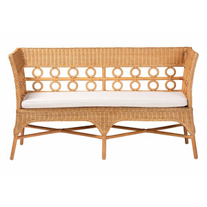 Baxton Studio bali Bali Oxford Bohemian Rattan Dining Bench with Armrests – Handcrafted Comfort & Unique Style! Oxford-Light Honey Rattan-Arm-Bench