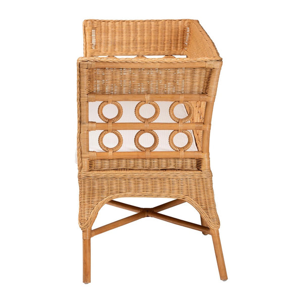 Baxton Studio bali Bali Oxford Bohemian Rattan Dining Bench with Armrests – Handcrafted Comfort & Unique Style! Oxford-Light Honey Rattan-Arm-Bench