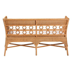 Baxton Studio bali Bali Oxford Bohemian Rattan Dining Bench with Armrests – Handcrafted Comfort & Unique Style! Oxford-Light Honey Rattan-Arm-Bench