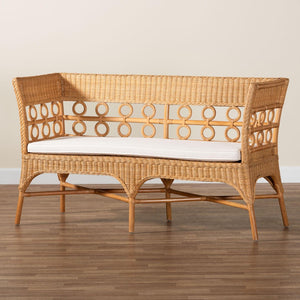 Baxton Studio bali Bali Oxford Bohemian Rattan Dining Bench with Armrests – Handcrafted Comfort & Unique Style! Oxford-Light Honey Rattan-Arm-Bench