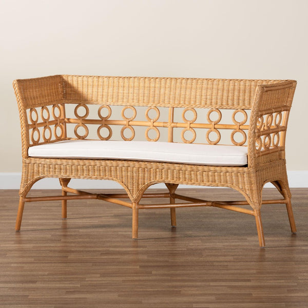Baxton Studio bali Bali Oxford Bohemian Rattan Dining Bench with Armrests – Handcrafted Comfort & Unique Style! Oxford-Light Honey Rattan-Arm-Bench