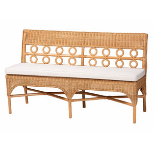 Baxton Studio bali Oxford Bohemian Rattan Dining Bench – Handcrafted Comfort with Removable Cushion, Assembled! Oxford-Light Honey Rattan-Armless-Bench