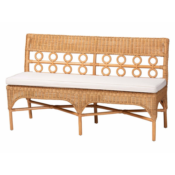 Baxton Studio bali Oxford Bohemian Rattan Dining Bench – Handcrafted Comfort with Removable Cushion, Assembled! Oxford-Light Honey Rattan-Armless-Bench