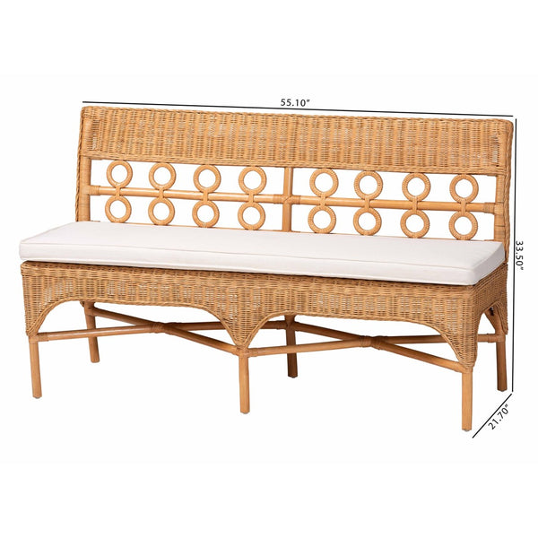 Baxton Studio bali Oxford Bohemian Rattan Dining Bench – Handcrafted Comfort with Removable Cushion, Assembled! Oxford-Light Honey Rattan-Armless-Bench