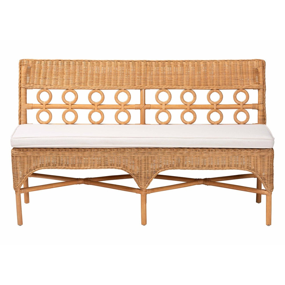 Baxton Studio bali Oxford Bohemian Rattan Dining Bench – Handcrafted Comfort with Removable Cushion, Assembled! Oxford-Light Honey Rattan-Armless-Bench