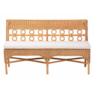 Baxton Studio bali Oxford Bohemian Rattan Dining Bench – Handcrafted Comfort with Removable Cushion, Assembled! Oxford-Light Honey Rattan-Armless-Bench