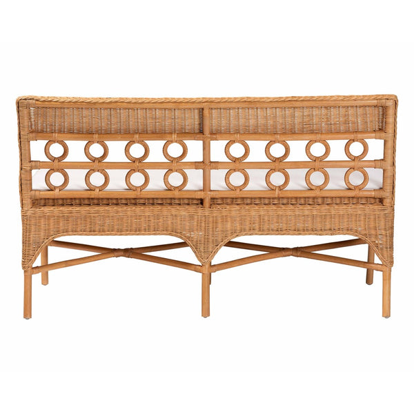 Baxton Studio bali Oxford Bohemian Rattan Dining Bench – Handcrafted Comfort with Removable Cushion, Assembled! Oxford-Light Honey Rattan-Armless-Bench