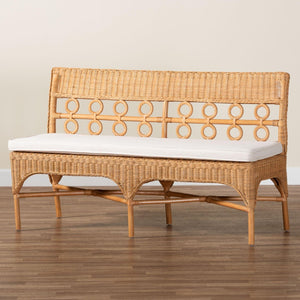 Baxton Studio bali Oxford Bohemian Rattan Dining Bench – Handcrafted Comfort with Removable Cushion, Assembled! Oxford-Light Honey Rattan-Armless-Bench