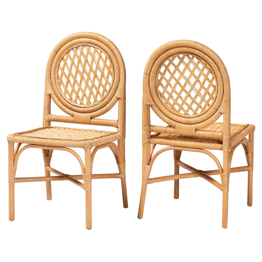 Baxton Studio bali Oxford Round Back Rattan Dining Chair Set of 2 - Handcrafted Eco-Friendly Cane Chairs for Boho Spaces Oxford-Light Honey Rattan-DC