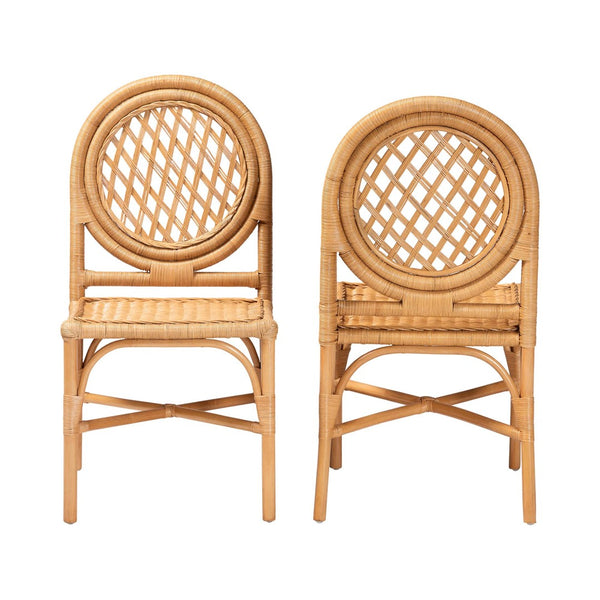 Baxton Studio bali Oxford Round Back Rattan Dining Chair Set of 2 - Handcrafted Eco-Friendly Cane Chairs for Boho Spaces Oxford-Light Honey Rattan-DC