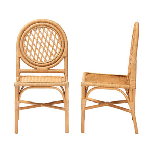 Baxton Studio bali Oxford Round Back Rattan Dining Chair Set of 2 - Handcrafted Eco-Friendly Cane Chairs for Boho Spaces Oxford-Light Honey Rattan-DC
