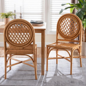 Baxton Studio bali Oxford Round Back Rattan Dining Chair Set of 2 - Handcrafted Eco-Friendly Cane Chairs for Boho Spaces Oxford-Light Honey Rattan-DC