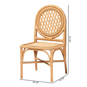 Baxton Studio bali Oxford Round Back Rattan Dining Chair Set of 2 - Handcrafted Eco-Friendly Cane Chairs for Boho Spaces Oxford-Light Honey Rattan-DC