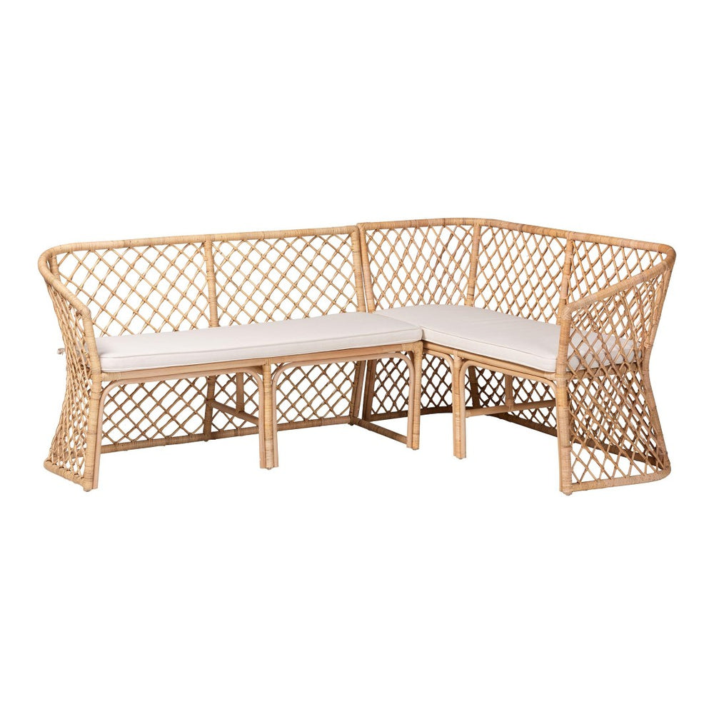 Baxton Studio bali Bali Aysi Bohemian Light Honey Rattan 2-Piece Dining Nook Bench Set for Cozy, Stylish Comfort Aysi-Light Honey Rattan-2PC Bench Set