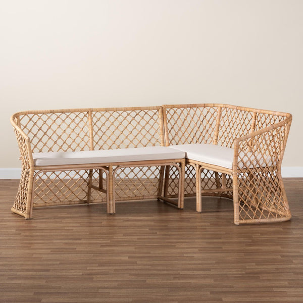 Baxton Studio bali Bali Aysi Bohemian Light Honey Rattan 2-Piece Dining Nook Bench Set for Cozy, Stylish Comfort Aysi-Light Honey Rattan-2PC Bench Set