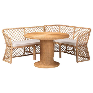Baxton Studio bali Ellard Bohemian Light Honey Rattan 3-Piece Dining Nook Set – Cozy, Handcrafted & Fully Assembled! Aysi/Braided-3PC Dining Set