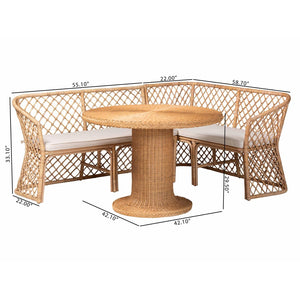 Baxton Studio bali Ellard Bohemian Light Honey Rattan 3-Piece Dining Nook Set – Cozy, Handcrafted & Fully Assembled! Aysi/Braided-3PC Dining Set