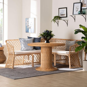 Baxton Studio bali Ellard Bohemian Light Honey Rattan 3-Piece Dining Nook Set – Cozy, Handcrafted & Fully Assembled! Aysi/Braided-3PC Dining Set