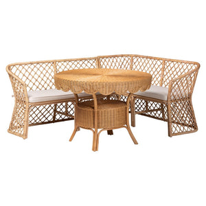 Baxton Studio bali Frayne Bohemian Light Honey Rattan 3-Piece Dining Nook Set - Stylish, Sustainable & Cozy Design Aysi/Palm Short-3PC Dining Set