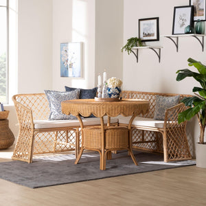 Baxton Studio bali Frayne Bohemian Light Honey Rattan 3-Piece Dining Nook Set - Stylish, Sustainable & Cozy Design Aysi/Palm Short-3PC Dining Set