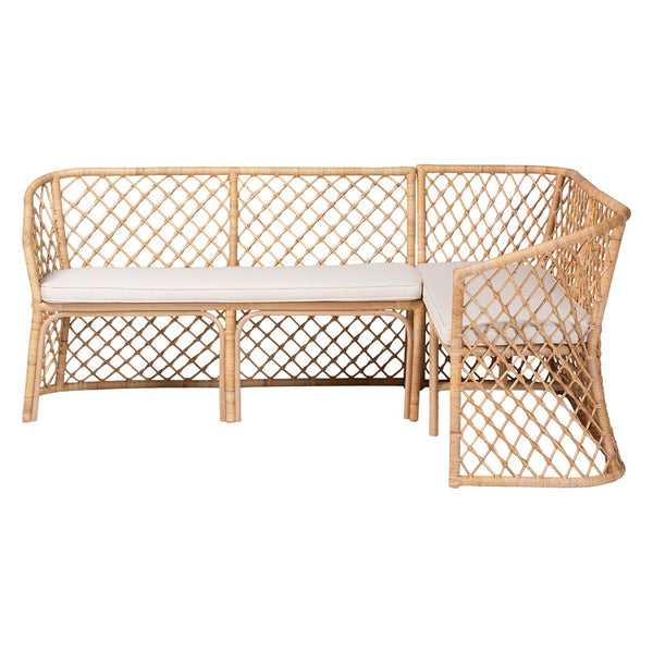 Baxton Studio bali Bali Aysi Bohemian Light Honey Rattan 2-Piece Dining Nook Bench Set for Cozy, Stylish Comfort Aysi-Light Honey Rattan-2PC Bench Set