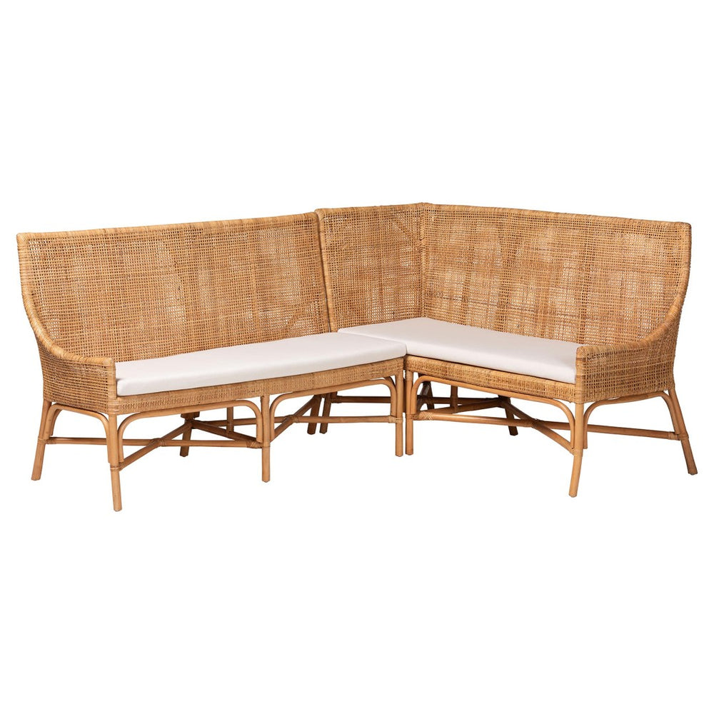 Baxton Studio bali Baako Bohemian Rattan Dining Nook Bench Set - Handcrafted, Comfortable, Fully Assembled Style Baako-Light Honey Rattan-2PC Bench Set