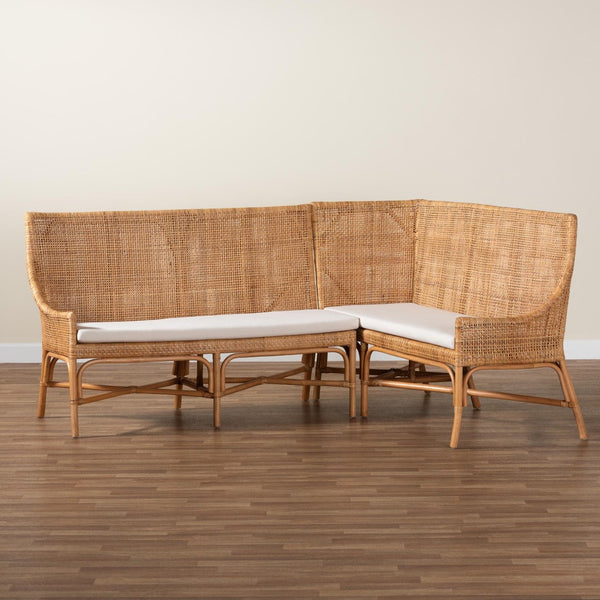 Baxton Studio bali Baako Bohemian Rattan Dining Nook Bench Set - Handcrafted, Comfortable, Fully Assembled Style Baako-Light Honey Rattan-2PC Bench Set