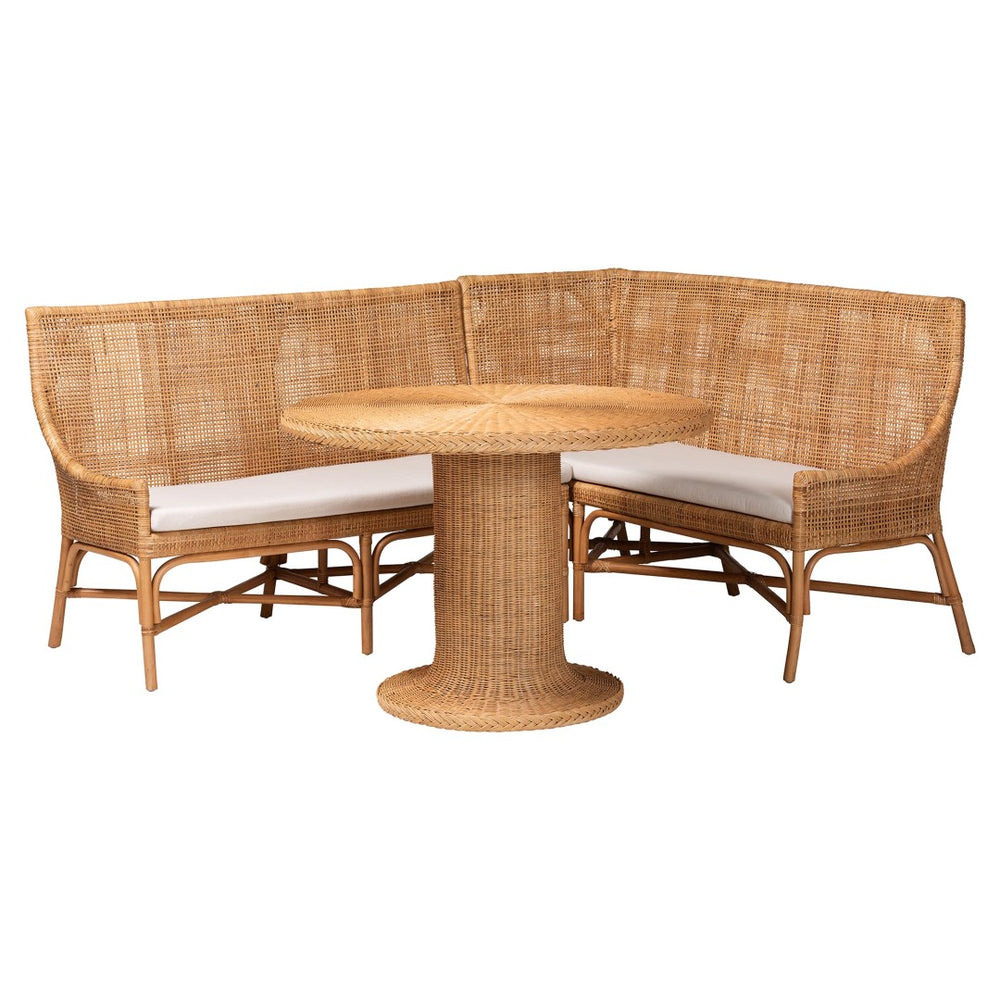 Baxton Studio bali Nantai Bohemian Light Honey Rattan 3-Piece Dining Nook Set - Handcrafted Comfort & Style Baako/Braided-3PC Dining Set