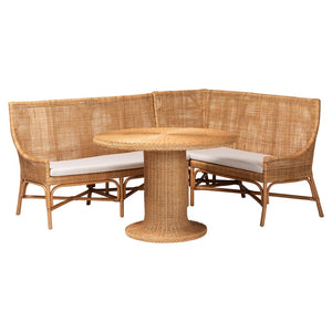 Baxton Studio bali Nantai Bohemian Light Honey Rattan 3-Piece Dining Nook Set - Handcrafted Comfort & Style Baako/Braided-3PC Dining Set